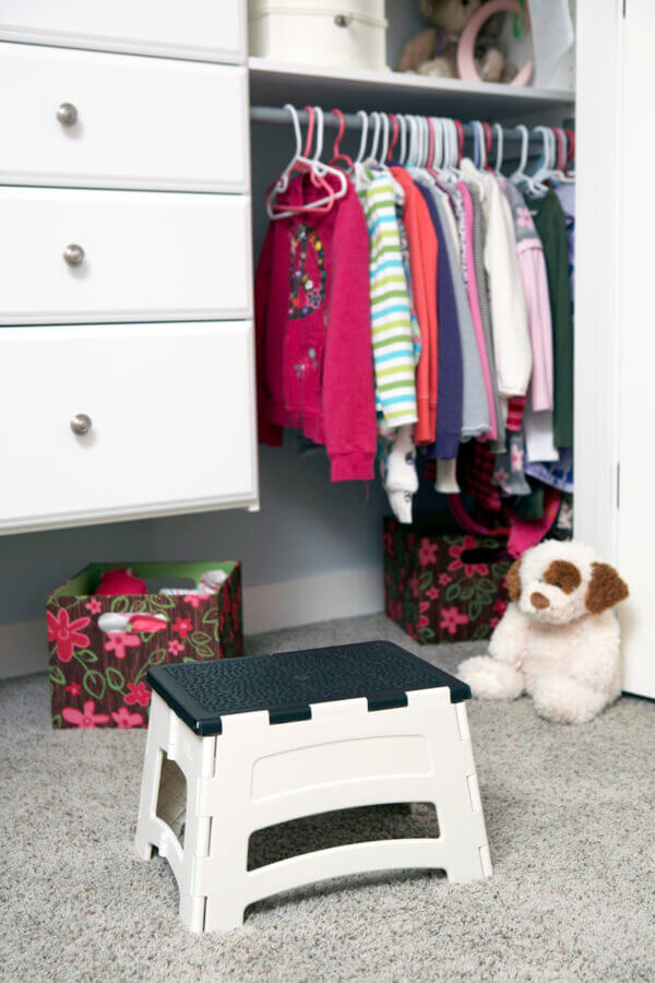 Unfolded stool in kids closet