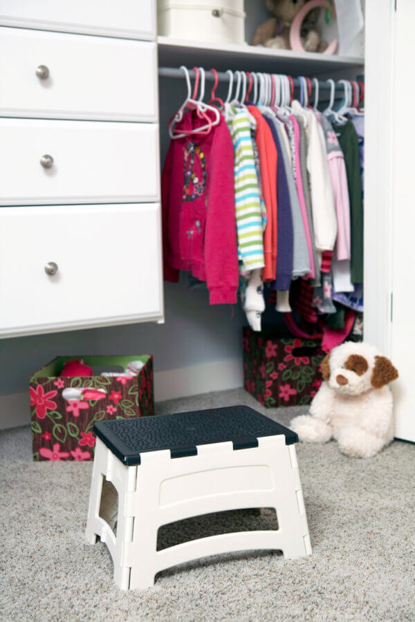 Folded stool in kids closet