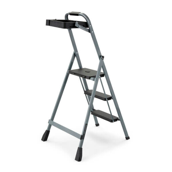 Three step ladder with project tray
